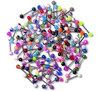 PULABO 20pcs / set Colorful Stainless Steel Ball Tongue Rings Barbell Bars Piercing Ring Party Clothes Accessories for Men Women Durable