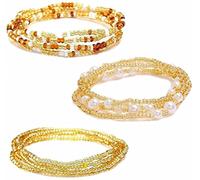 PULABO 3 Pieces Rainbow Color Waist Beads Chains Set - Summer African Belly Chain Elastic Waist Beads For Women & Girls Choice