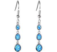 PULABO Fire Opal Long Dangle Earrings Sterling Silver Pendant Hook Earrings Jewelry Girls Birthstone Gift,Blue Creative