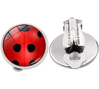 PULABO Ladybug Earrings Clip On Earrings No Pierced Ladybird Design Jewellery With Silver Ear Cuff Black Spot Red Charm For Girl Woman Cosplay Creative