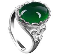 PULABO Large natural green crystal agate stone adjustable ring for women (green) Creative