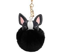 PULABO Lovely Fluffy Ball French Bulldog Keychain Pompom Key Ring Cute Holder Bag Charm Comfortable and Eco-friendly popular