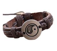 PULABO Men Women Wristband Yin and Yang Alloy Bracelet Leather Braided Bangle Creative
