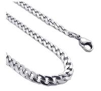 PULABO Men's Stainless Steel Necklace Wide Curb Link Chain, Silver, Width 5mm, Length 48cm with Gift Bag Practical Creative