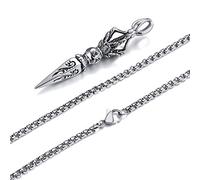 PULABO Punk Stainless Steel Tibetan Protection Necklaces for Men, Vajra Dagger Patron Saint Amulet Pendant Prayer Jewelry Creative