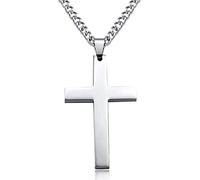 PULABO Silver Cross Pendant Necklace for Men, Silver Stainless Steel Plain Cross Pendant Necklace popular
