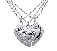 PULABO Silver Heart Necklaces For Friends, Best Friend Necklaces For 3 Matching Best Friends Forever Engraved Puzzle Pendant Necklaces For Her Girls Woman Bff Friendship Gifts Birthday Christmas Pre