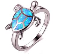 PULABO Sterling Silver Sea Turtle Ring With Created Blue Opal, Cute Rings For Women Creative