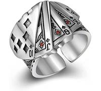 PULABO Vintage Chunky Statement Ring, Poker Card Band Ring, Open Adjustable Ring Jewelry for Women and Men Creative
