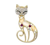 Pulabo Vintage Gold Cat Brooch Pin Corsage Antique Imitation Opals Animal Brooches for Women Small Pin Exquisite Workmanship