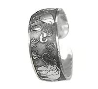 PULABO Vintage Tibetan Silver Elephant Carved Open Bangle Cuff Wide Bracelet Jewelry Convenient and Practical Practical, Cost-Effective