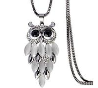 PULABO Women Long Vintage Sweater Chain Women Owl Pendant Costume Jewellery Necklace Gift,Gun black Creative
