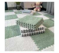 PULaif Plush Crawling Mat, Interlocking Carpet Tiles Pack Of 10 12x12 inches Multicolor(Light Green+white)