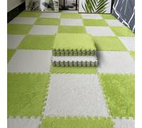 PULaif Plush Crawling Mat, Pack Of 18 Interlocking Foam Carpet Tiles Multicolor 12x12x0.4 inches(Green+white)