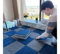 PULaif Plush Crawling Mat, Pack Of 30 Interlocking Puzzle Foam Floor Tiles Multicolor 12x12 inch Multiple Thicknesses(Gray+navy Blue,0.39 Inch)