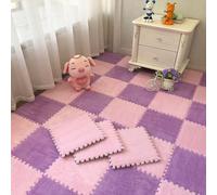 PULaif Plush Crawling Mat, Pack Of 80 Interlocking Foam Floor Mat Multicolor 12x12 inches(Pink+purple)
