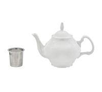 Bone China Porcelain White Teapot with Sculpture Surface, Light Weight, 34 Ounces