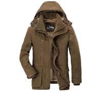 Pulcykp Men Thick Cotton-Padded Jacket Winter Hooded Parka Fleece Lined Hat Removable Coat Auburn M