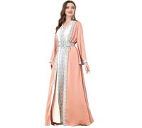Pulcykp Ramadan Turkey Muslim Abaya Dress Women Morocco Kaftan Party Dresses Dubai Eid Robe Pink XL