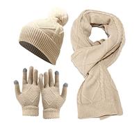 Pulcykp Womens Scarf Sets Winter Hat Scarf Gloves Knitted Keep Warm Scarves Simple Solid Color Thick Soft Scarf Set Biege