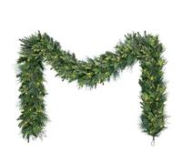 Puleo International 9ft Pre-Lit Artificial Christmas Garland | 195 Branch Tips, 50 Warm White LEDs, Battery Operated, 6/18-Hour Timer, Cordless Display, 9ft Pre-Lit Christmas Garland