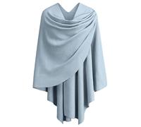 PULI Women Elegant Cross Front Poncho Shawl Wrap for Wedding Evening Blue