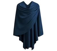 PULI Women Elegant Cross Front Poncho Shawl Wrap Wedding Evening Slate Blue