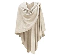 PULI Womens Cross Front Poncho Style Sweater Plus Sized Wrap Topper Oatmeal, Barley Twist, L