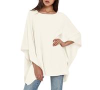 PULI Women's Pullover Poncho Elegant Viscose Knitted Loose Fitting Poncho Scarf, Ivory white, One Size