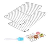 PULIANGLIU 2 Pcs Cooling Racks for Baking, 30x20 cm Stainless Steel Rack | Wire Grill Grid Oven Baking Tray for Cake Bread Meat Cooking Roasting Grilling Drying, with Bake Brush