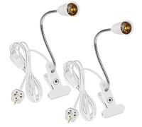 puliao 2 Pack Clip Desk Lamp Holder, 360° E27 Clamp LED Bulb Plant Light Holder Adjustable Light Base, UK Socket Plug Reading Light with On/Off Switch for Bedside Offices Garages Kitchens