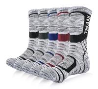 PULIOU Mens Outdoor Hiking Socks, Moisture Wicking Breathable Walking Socks for Men and Women, Thick Cushion Anti Blister Cotton Sports Sock for Running Trainer Cycling 6-8 9-12 (5 Pairs/6 Pairs)