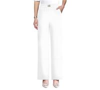 Pulisa Womens Pants, GlamorEase - Perfect Drape High Rise Pull-On Stretch Pants for Senior Women (White,S)