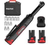 PULITUO 12V 3/8" Long Neck Electric Ratchet Wrench, 40Ft-lbs Extended Cordless Ratchet Wrench Kit with 2x2.0Ah Batteries & Fast Charge, 300RPM Variable Speed Ratcheting Wrench with 10 Sockets