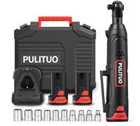 PULITUO 12V Electric Ratchet Wrench Kit 3/8",Cordless Ratchet Wrench 50N.m, 0-300 RPM with 2 x 2.0Ah Lithium-Ion Batteries and 60-MiSockets,Variable Speedn Fast Charge, Power Ratchet,10 sockets