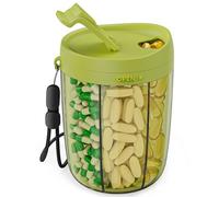 PULIV Large Pill Bottle Organizer, Supplement Organizer for Holding 6 Various Vitamins, Pill Box Case with Anti-Mixing & Wide Opening Design, Easy to Retrieve Meds and 20 Pcs Stick-on Labels, Green