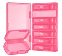 PULIV Weekly Pill Organizer with Large Capacity, Dual Protection Pill Box 7 Day, Arthritis Friendly Pill Case Easy to Open, Medicine Organizer for Vitamins, Medications, Fish Oils, Supplements (Pink)