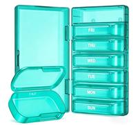 PULIV Weekly Pill Organizer with Large Capacity, Dual Protection Pill Box 7 Day, Arthritis Friendly Pill Case Easy to Open, Medicine Organizer for Vitamins, Medications, Fish Oils, Supplements (Cyan)
