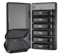 PULIV Weekly Pill Organizer with Large Capacity, Dual Protection Pill Box 7 Day, Arthritis Friendly Pill Case Easy to Open, Medicine Organizer for Vitamins, Medications, Fish Oils, Supplements (Black)