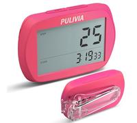 PULIVIA Pedometer for Walking 3D Step Counter with Clock, Simple Operation Portable Steps Tracker with Clip Lanyard, Red