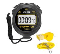 PULIVIA Stopwatch Timer Only Stopwatch Mode with Whistle, ON/OFF Silent Large Display Simple Operation, Digital Stop-watch for Sports Coaches PE-teachers Referees, Black