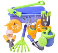 Pull along Kids Wagon Wheelbarrow and Gardening Tools Play Set Includes 10 Accessories and 4 Plant Pots