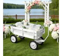 Pull Along Wagon,White Flower Girl Wagon All-Terrain Wedding Wagon with Removable Wooden Side Panels, Big Tires and Wide Grip Handle for Weddings