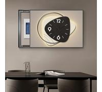 Pull and Push Decorative Circuit Breaker Box Cover, Elegant Modern Electrical Panel Cover and Wall Clock, Home Fuse Plate Boxes for Living Room(Right C,W60xH40cm (23.6x15.7in))