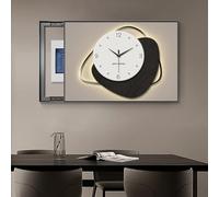 Pull and Push Decorative Circuit Breaker Box Cover, Elegant Modern Electrical Panel Cover and Wall Clock, Home Fuse Plate Boxes for Living Room(Right D,W60xH40cm (23.6x15.7in))