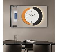 Pull and Push Decorative Circuit Breaker Box Cover, Elegant Modern Electrical Panel Cover and Wall Clock, Home Fuse Plate Boxes for Living Room(Right B,W60xH40cm (23.6x15.7in))