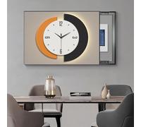 Pull and Push Decorative Circuit Breaker Box Cover, Elegant Modern Electrical Panel Cover and Wall Clock, Home Fuse Plate Boxes for Living Room(LeftB,W60xH50cm (23.6x19.7in))