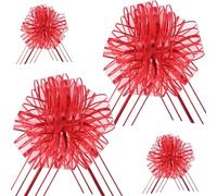 Pull Bow Large Organza Present Wrapping Ribbon Bow Christmas Pull Bow Red 50mm Big Pull Bow for Wedding Car Decoration Gift Baskets Flower Bouquet Crafts Party Decoration Pack of 5