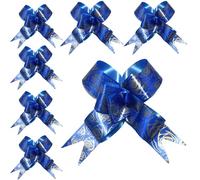 Pull Bows 30MM Printed Plain Bows for Birthday Wedding Gift Wrapping Hampers Poly Ribbon Bows Car Decoration (Blue, 10)