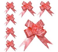 Pull Bows 30MM Printed Plain Bows for Birthday Wedding Gift Wrapping Hampers Poly Ribbon Bows Car Decoration (Red, 10)